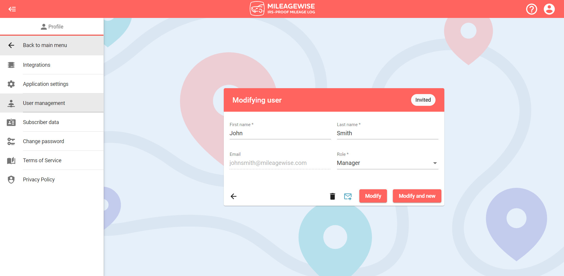 modifying user in the web dashboard