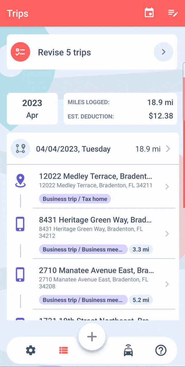 how to revise trips in the mileagewise app